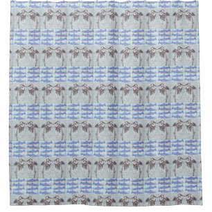 Salmon and Herons Patterned Shower Curtain