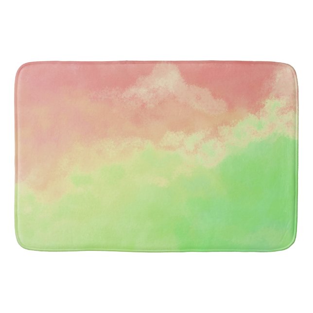 Salmon and Lime Abstract Clouds Bath Mat (Front)