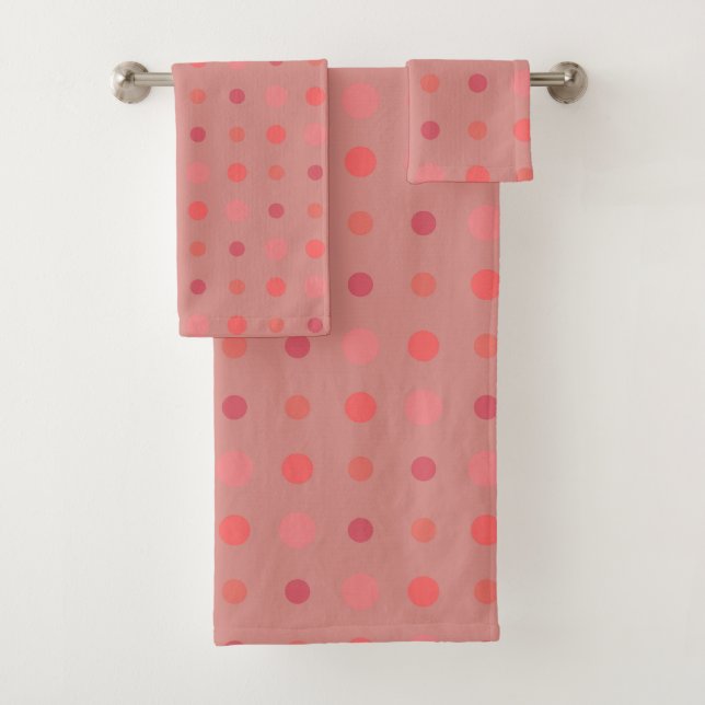 Salmon and pink dots bath towel set (Insitu)