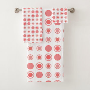 Salmon and pink Dots on White Bath Towel Set