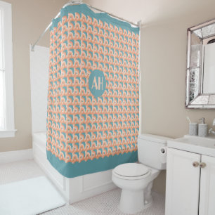 Salmon and Teal Knot Monogram Shower Curtain