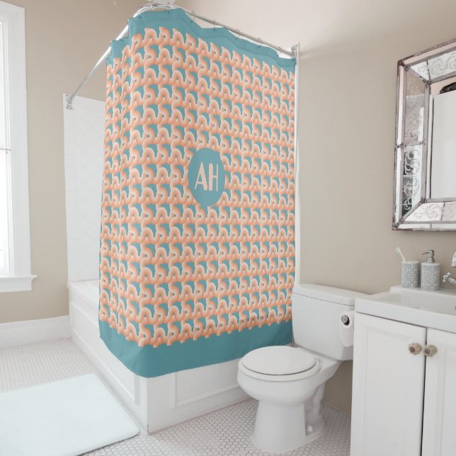 Salmon and Teal Knot Monogram Shower Curtain (In Situ)