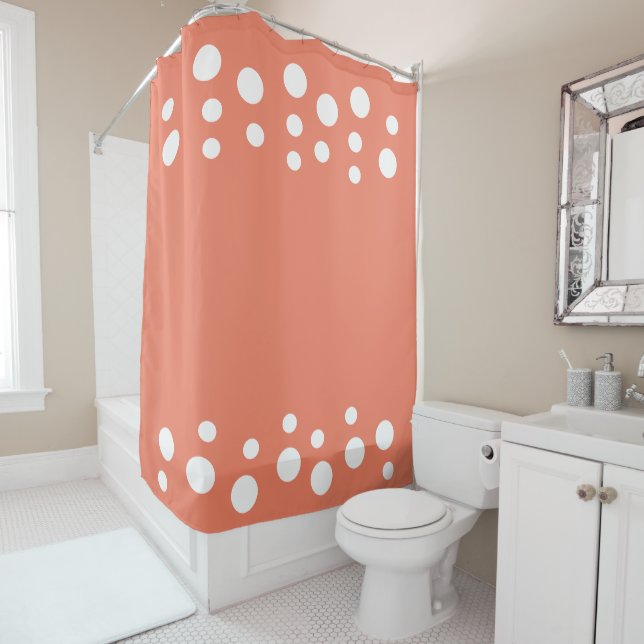 Salmon and white Modern Bubbles Dots Shower Curtain (In Situ)