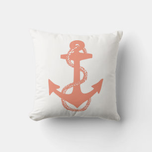 salmon and white nautical ANCHOR two-sided Cushion