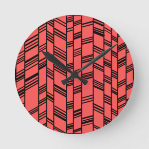 Salmon Art Deco Lines Round Clock
