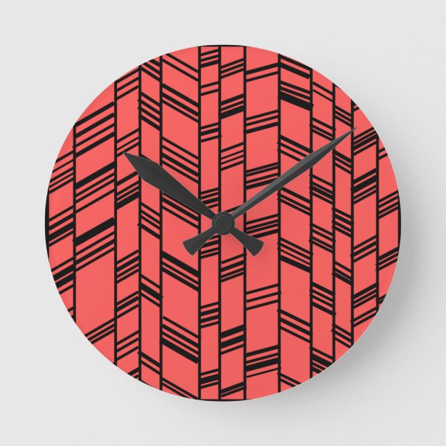 Salmon Art Deco Lines  Round Clock (Front)