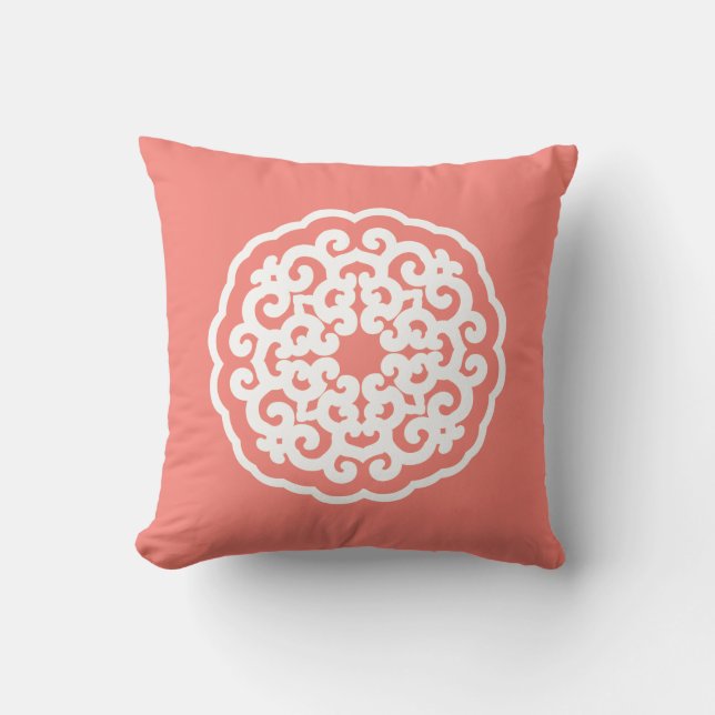 Salmon Asian Moods Mandalla Cushion (Front)