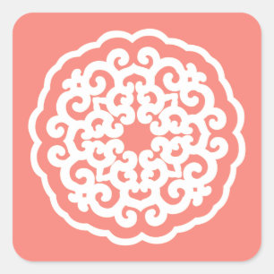 Salmon Asian Moods Mandalla Square Sticker