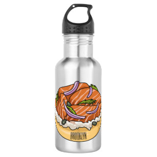 Salmon bagel cartoon illustration 532 ml water bottle