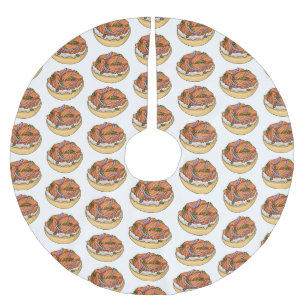 Salmon bagel cartoon illustration brushed polyester tree skirt