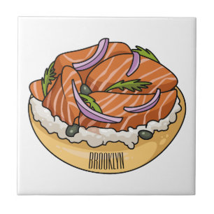 Salmon bagel cartoon illustration ceramic tile