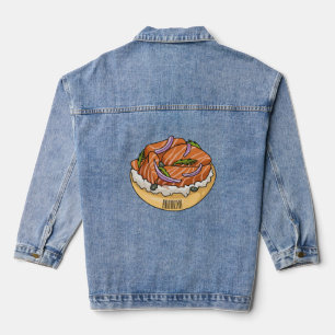 Salmon bagel cartoon illustration denim jacket