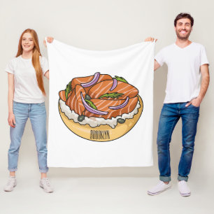 Salmon bagel cartoon illustration fleece blanket