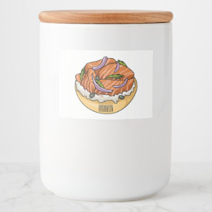 Salmon bagel cartoon illustration food label