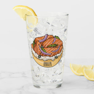 Salmon bagel cartoon illustration glass
