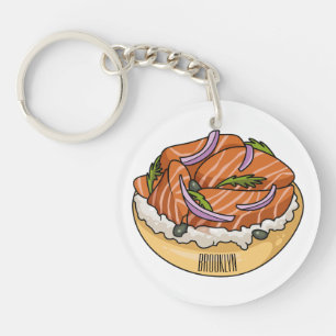 Salmon bagel cartoon illustration key ring