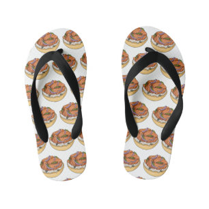 Salmon bagel cartoon illustration kid's thongs