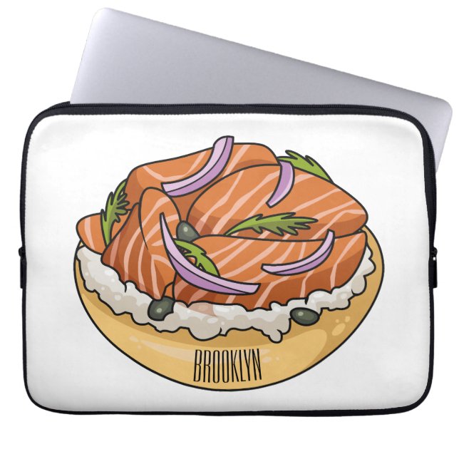 Salmon bagel cartoon illustration  laptop sleeve (Front)