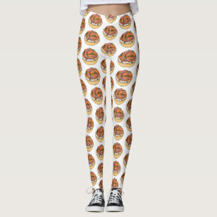 Salmon bagel cartoon illustration leggings