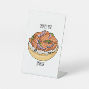 Salmon bagel cartoon illustration pedestal sign