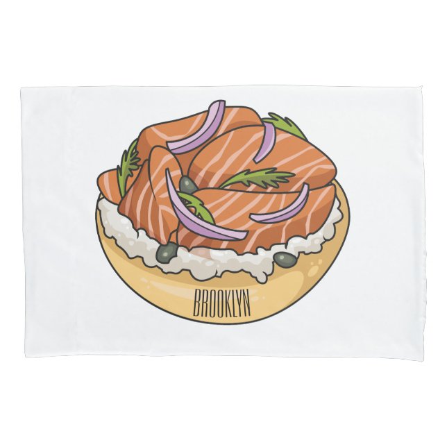 Salmon bagel cartoon illustration  pillowcase (Front)