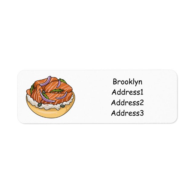 Salmon bagel cartoon illustration return address label (Front)
