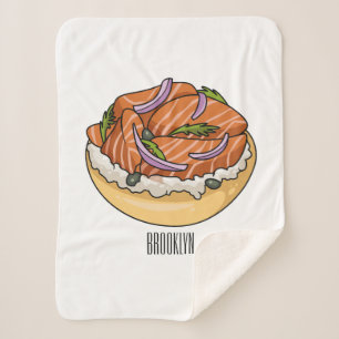 Salmon bagel cartoon illustration sherpa blanket