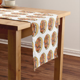 Salmon bagel cartoon illustration short table runner
