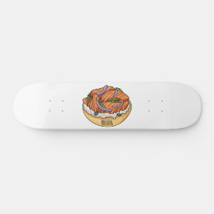 Salmon bagel cartoon illustration  skateboard