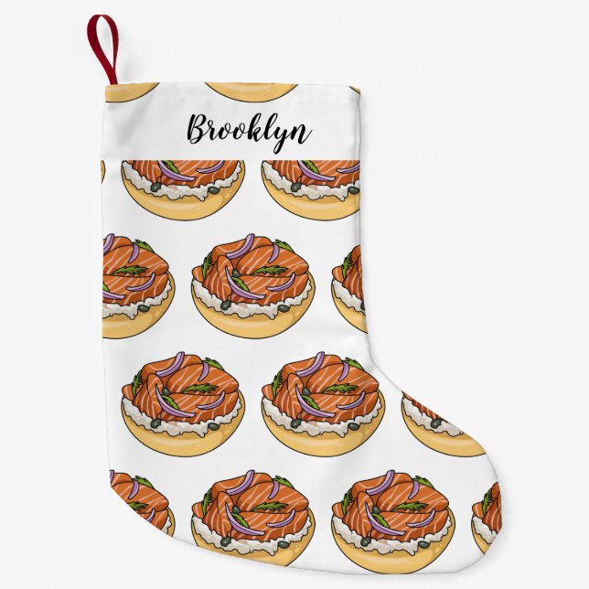 Salmon bagel cartoon illustration  small christmas stocking (Front)
