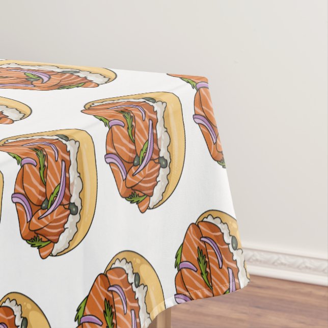 Salmon bagel cartoon illustration  tablecloth (In Situ)