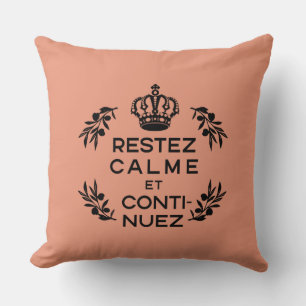 salmon black crest French Keep Calm and Carry Cushion