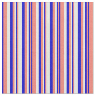 Salmon, Blue, and White Coloured Striped Pattern Fabric