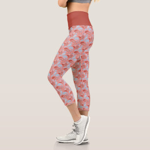 Salmon-Blue Paisley Pattern High Waisted Capris