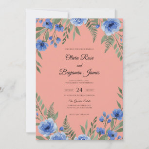 Salmon Cobalt Painted Wedding Invitation