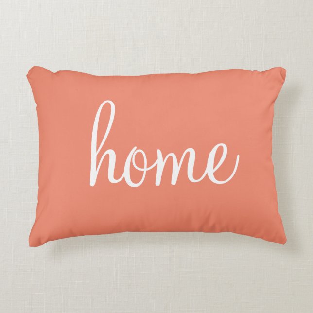 Salmon colour "home" custom pretty accent pillow (Front)