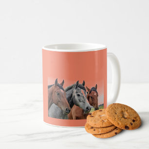 Salmon Coloured Mug Three Horse Heads Horse Lovers