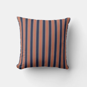 Salmon, coral and blue stripes cushion