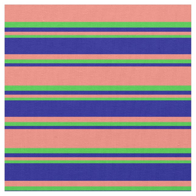 Salmon, Dark Blue & Lime Green Coloured Lines Fabric (Close Up)