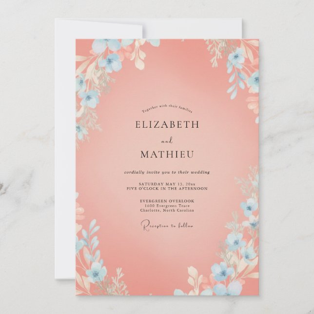 Salmon Dreamy Spring Wedding Invitation (Front)