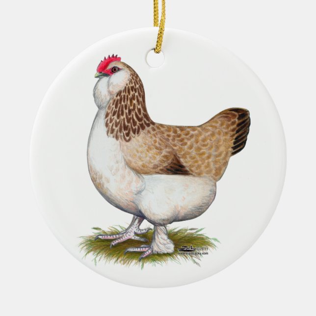 Salmon Faverolle Hen Ceramic Ornament (Front)