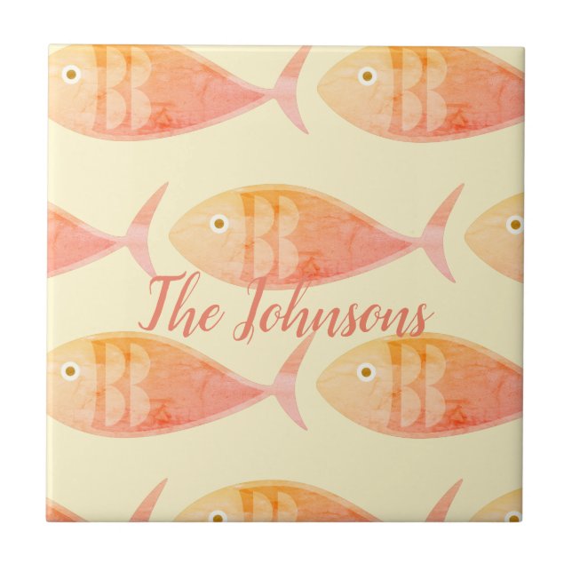 Salmon Fish Group Ceramic Tile (Front)