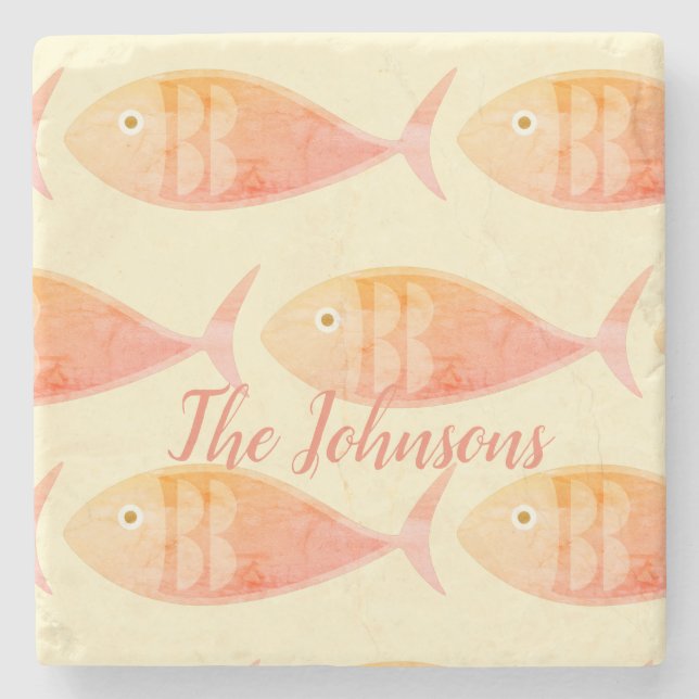 Salmon Fish Group Stone Coaster (Front)