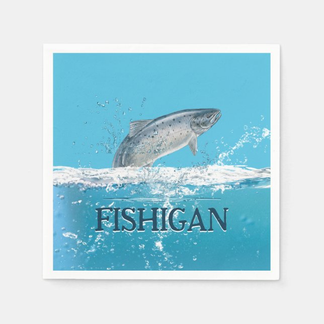 Salmon Fish In Water With Michigan Text Napkin (Front)