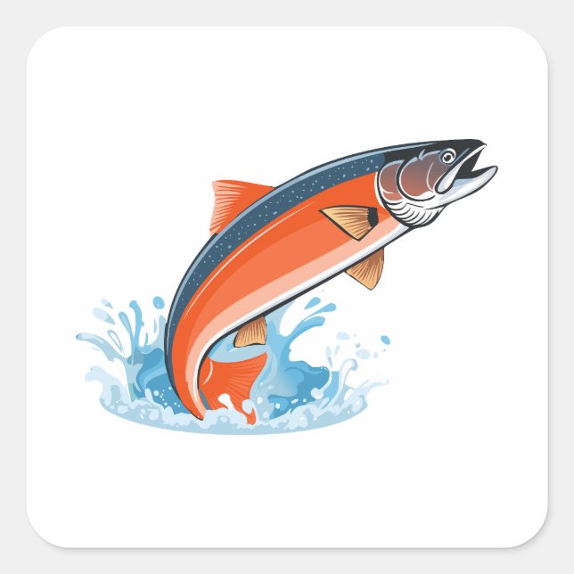 Salmon fish square sticker (Front)
