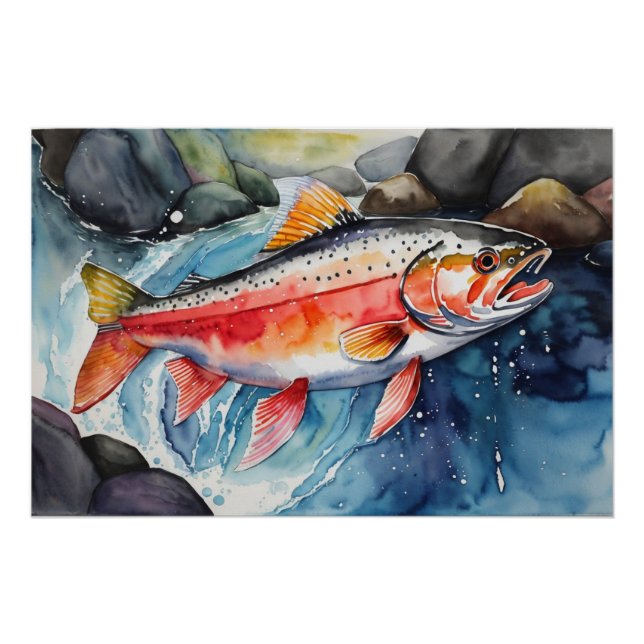 *~* Salmon Fish Swimming  Men Gift AP49 Poster (Front)