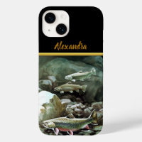 Salmon fish swimming under the water monogram