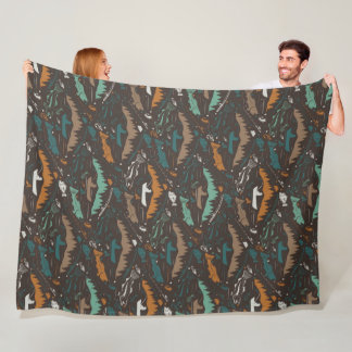 Salmon Fishing Man in Boat Lake Forest Pattern Fleece Blanket