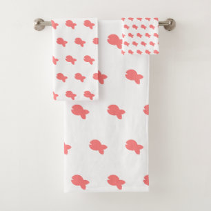 Salmon Fishy Fishy Kids White Bath Towel Set