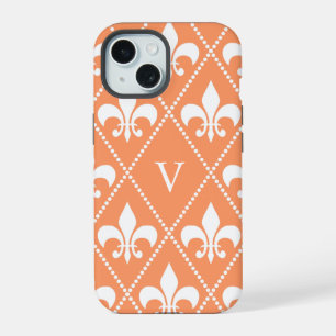 Salmon Fleur de Lis w/ monogram iPhone 15 Case